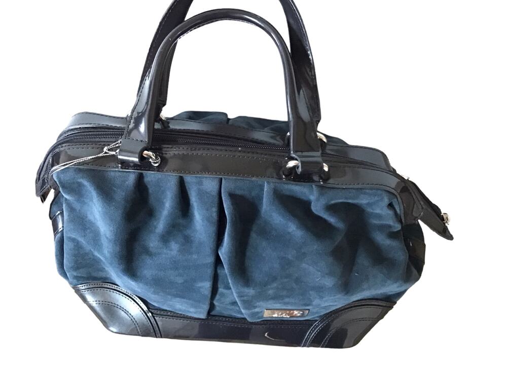 Beijo Couture Satchel Purse NWT Faux Suede Zip Top Inside Pockets 15" X 10"